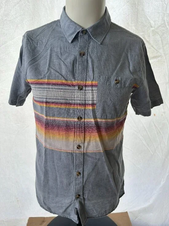 Vans Tailored Fit Men's Blue Stripe Button Front SS Shirt Small Cotton