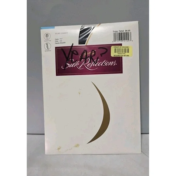 Vintage Hanes Silk Reflections Pantyhose Barely Black Size C-D With Control Top