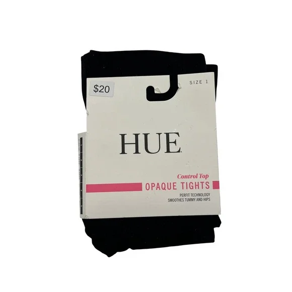 Hue Opaque Tights Womens Size 1 Black Control Top Perfit Technology Pantyhose
