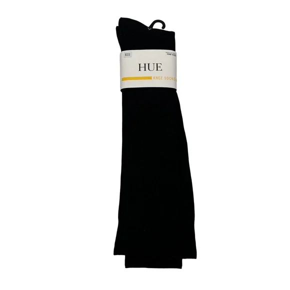 HUE Knee Socks Women One Size Black Flat Knit 3 Pair Pack U21135 Rayon Blend NEW