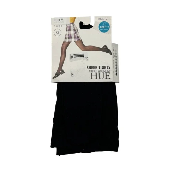 HUE Tights Womens Size 2 Black Sheer Smooth Control Top 30 Denier Perfit USA
