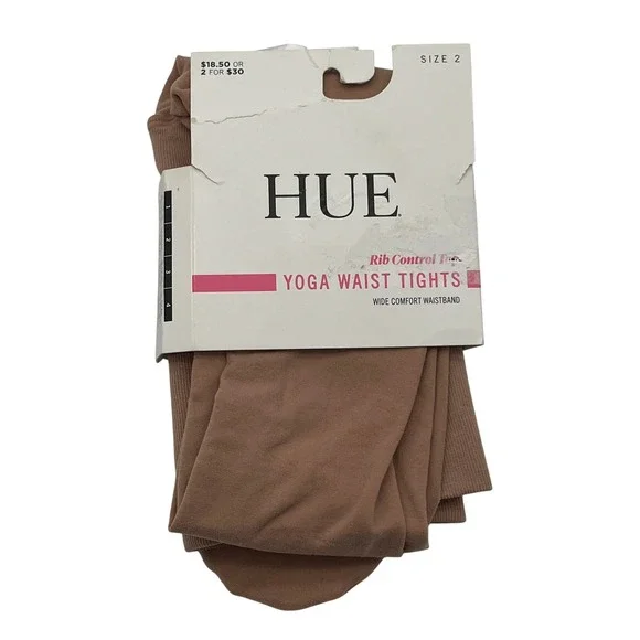 Hue Tights Womens Size 2 Natural Yoga Waist Tights Rib Control Top U23389 8284