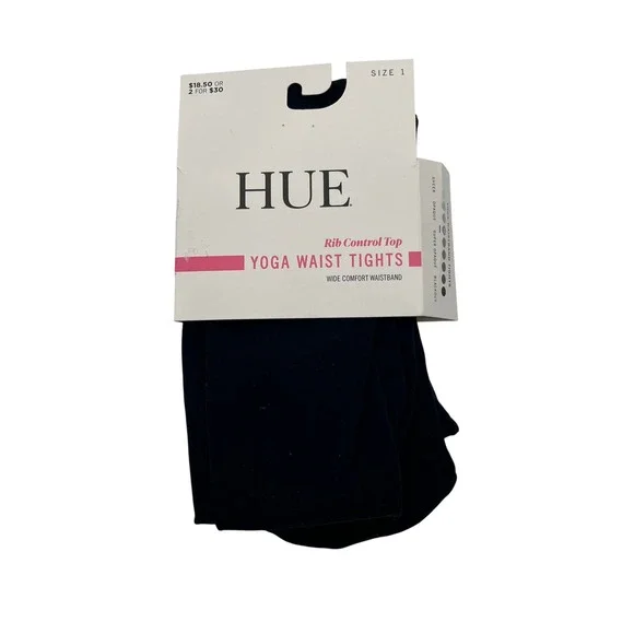 HUE Tights Womens Size 1 Black Yoga Waistband Rib Control Top Opaque U23309