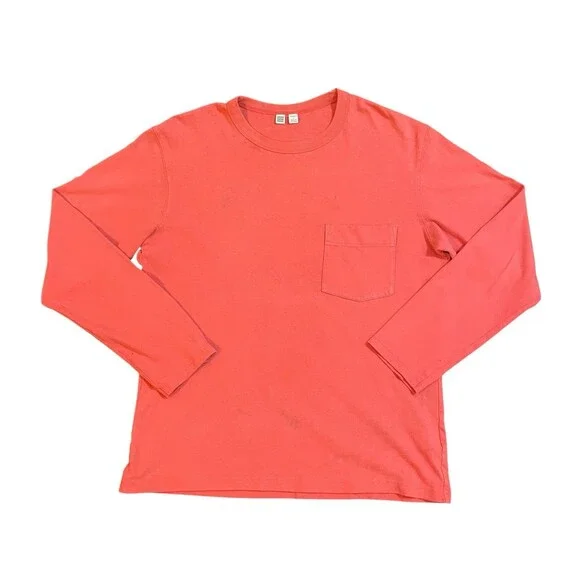 Uniqlo U Salmon Pink Longsleeve Pocket T Shirt Men’s Size Medium Essential