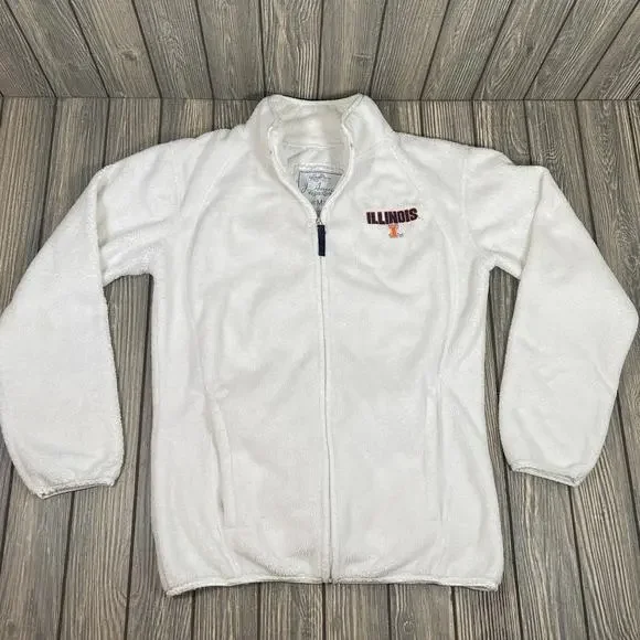 Illinois Fighting Illiini J America Vanity Zip Fleece‎ Jacket White Women Sz M