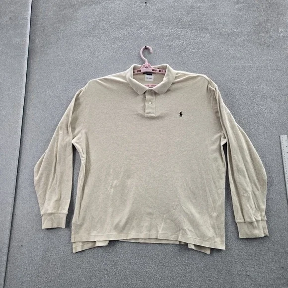 VINTAGE Polo By Ralph Lauren Men Polo XXL Beige Long Sleeve Logo Pony Embroidere