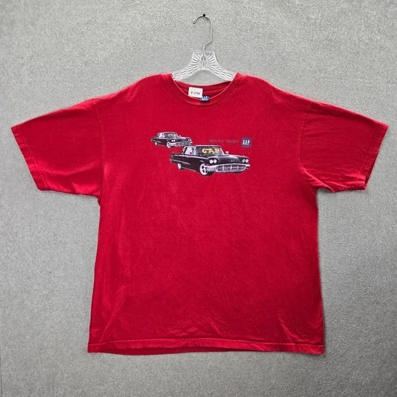 VINTAGE GAP Men Shirt XL Red Classic Cars Made In USA‎ Short Sleeve Tee