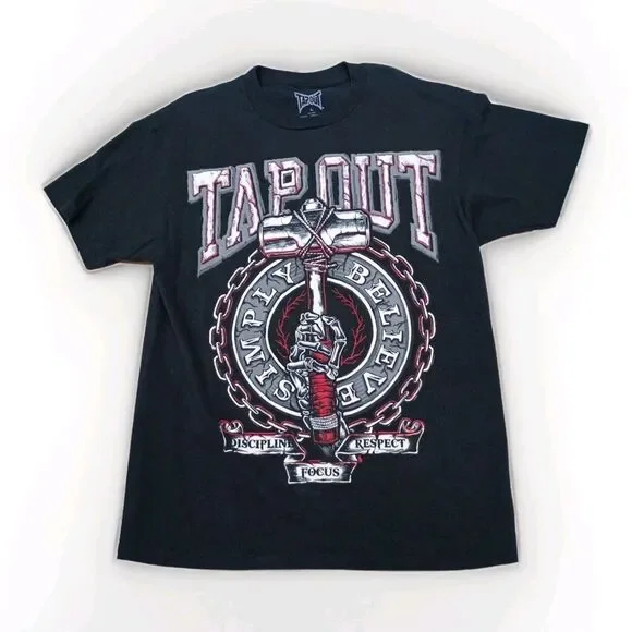 UFC Tapout T Shirt Mens Sz L Black Believe Discipline Respect Grudge Emo Graphic
