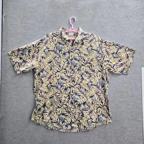 Woolrich Men Button Up Shirt XL Blue Leaf Print Sailboat Allover Print Collar‎