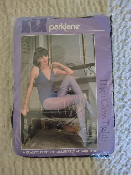 Vintage Parklane Black High Gloss Tights Full Figure Size D NWT USA Made!