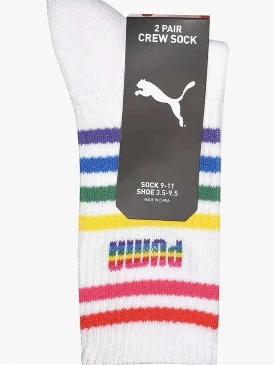 Puma 2-PK Pride Striped Crew Socks