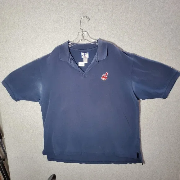 VINTAGE Cleveland Indians Men‎ Polo Shirt 2XL Blue Logo Athletic Embroidered 90s