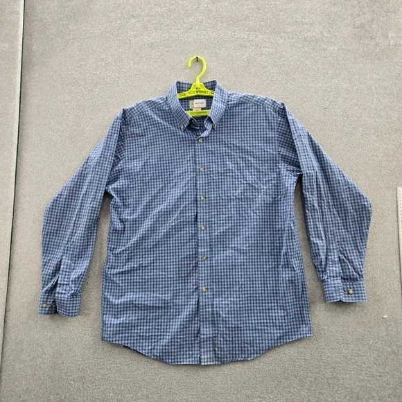L.L.‎ Bean Men Button Up Shirt L REG Blue Check Long Sleeve