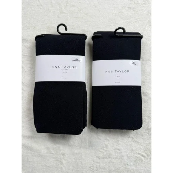 Ann Taylor Factory Black Tights Lot of 2 XL Control Top and Standard Opaque