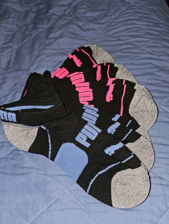 Puma Black No-Show Athletic Socks with Pink & Blue Accents (5-Pack) Sz 5-10 NWOT