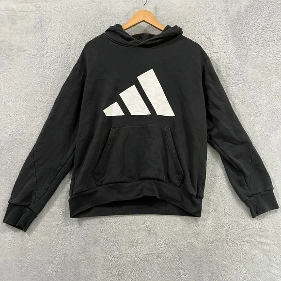 Adidas Hoodie Mens Large Black White Pullover Workout Gym‎ Casual