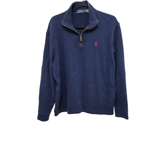 Polo‎ Ralph Lauren Navy Blue 1/4 Zip Pullover Muck Neck Sweatshirt Size L Men's