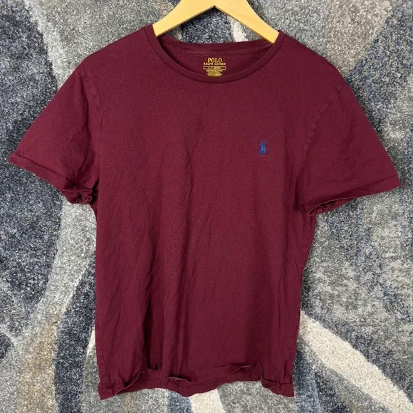 Polo Ralph Lauren T-Shirt Mens L‎ Burgundy Excellent Custom Slim Fit Pony Logo