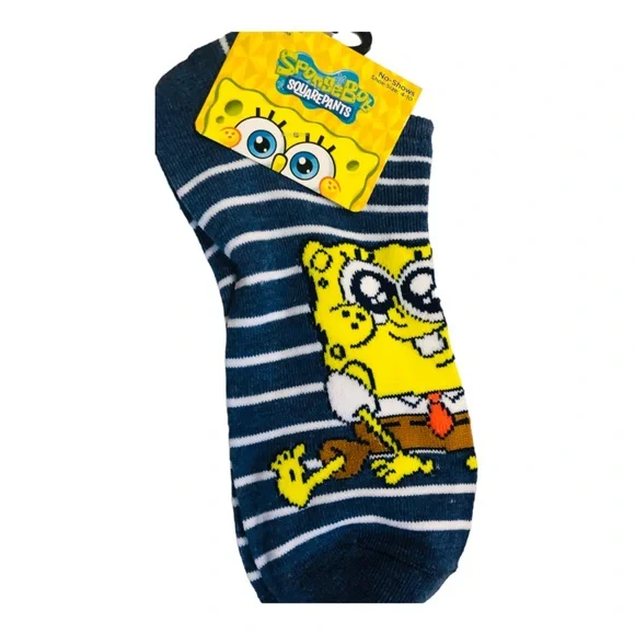 2‎ pairs Nickelodeon Spongebob Squarepants blue white striped no show socks FREE