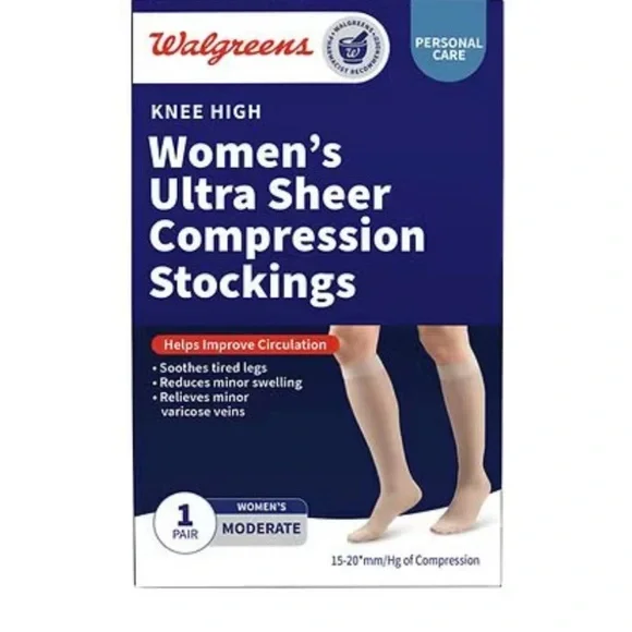 NWT WALGREENS Knee High Ultra Sheer Compression Stockings, Nude,  X-Large
