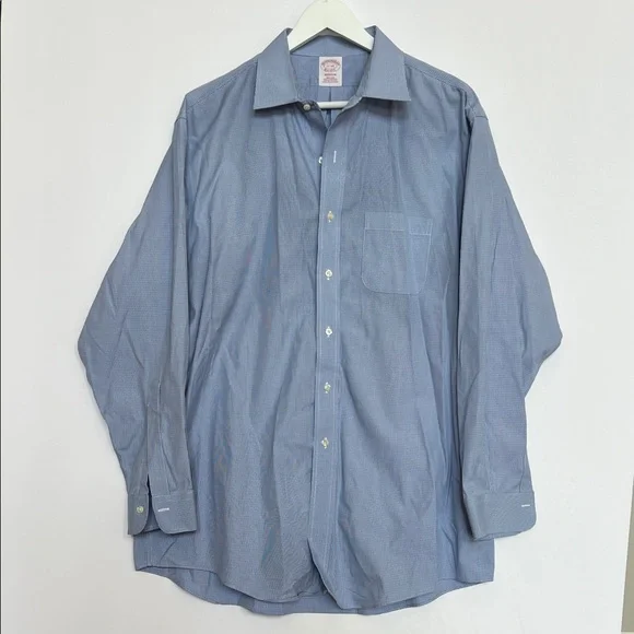Brooks Brothers 100% Cotton Madison Classic Blue Dress Shirt Pattern Men 17-34
