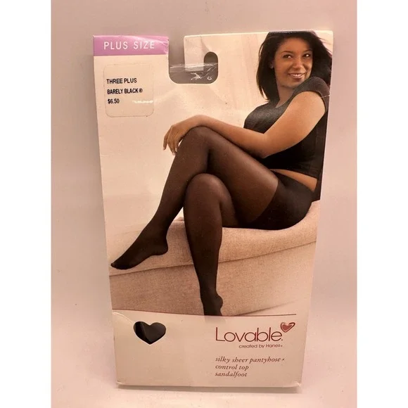 Lovable by Hanes Silky Sheer Control Top Pantyhose Barely Black 3 Plus New