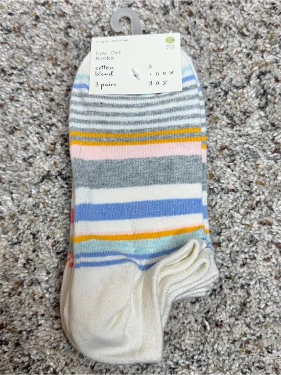 A New Day 3 Pack Low Cut Cotton Blend Striped Socks Multicolor 4-10 NWT