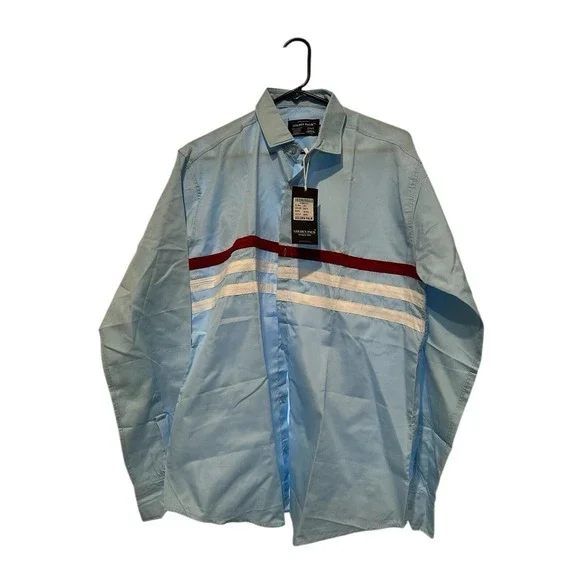Golden Palm  Designer Shirt Mens Long Sleeve Button Up Sky Blue Size 2XL XXL NWT