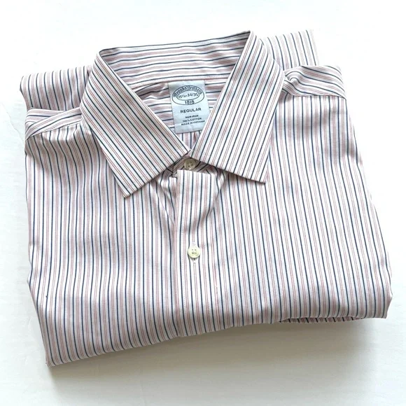 Brooks Brothers White Navy Blue Red Striped Dress Shirt Men 15 1/2 34/35