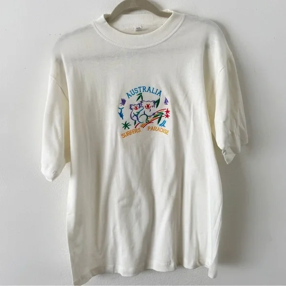 Vintage 90s australia tourist koala surfer embroidered T-shirt tee medium unisex
