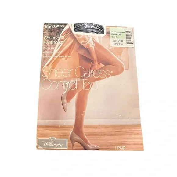 Vintage Sheer Caress Pantyhose Control Top Queen Tall Navy 29 Worthington‎ NEW
