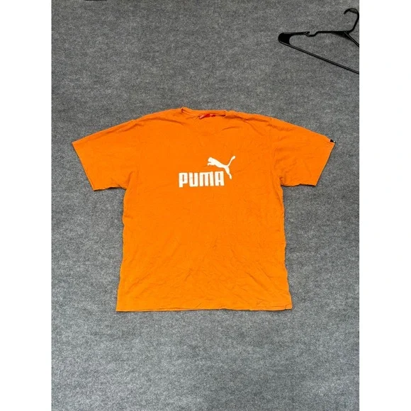 Puma Mens Graphic Logo T-Shirt Orange Cotton Short Sleeve‎ Tee Size Medium M
