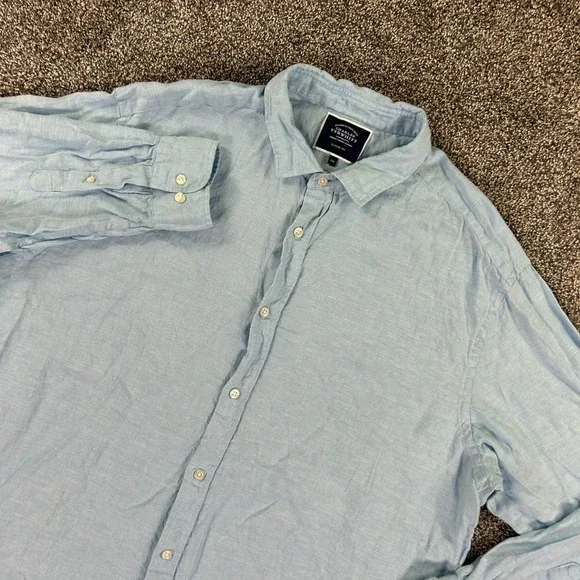 Charles Tyrwhitt‎ Classic Button Up Light Blue Linen Shirt Men XXL Long Sleeve