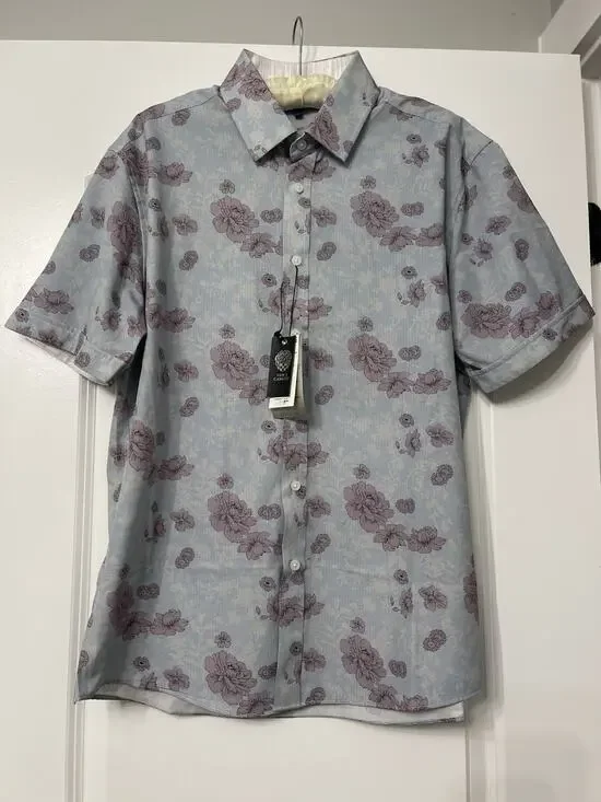 NWT Vince Camuto Men’s Floral Short Sleeve Button Down Shirt Sz L Style 2.0