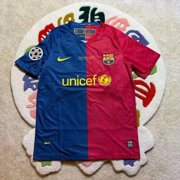 Nike FC Barcelona 2009 Champions League Final Roma Messi 10 Jersey Blue Red M