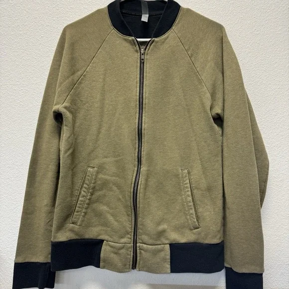 Next Level Apparel Jacket Men Small Olive Green Black Bomber Full Zip Sweatshirt