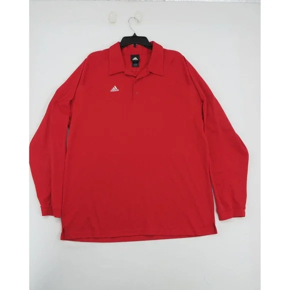 Adidas Mens Long Sleeve Polo Shirt Red Performance Golf XL‎