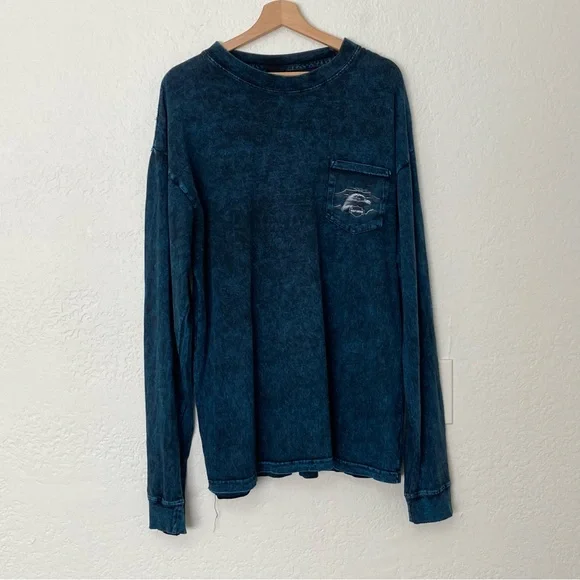 Harley Davidson Blue Marbled Long Sleeve Graphic  Pocket Tee, Size‎ XL