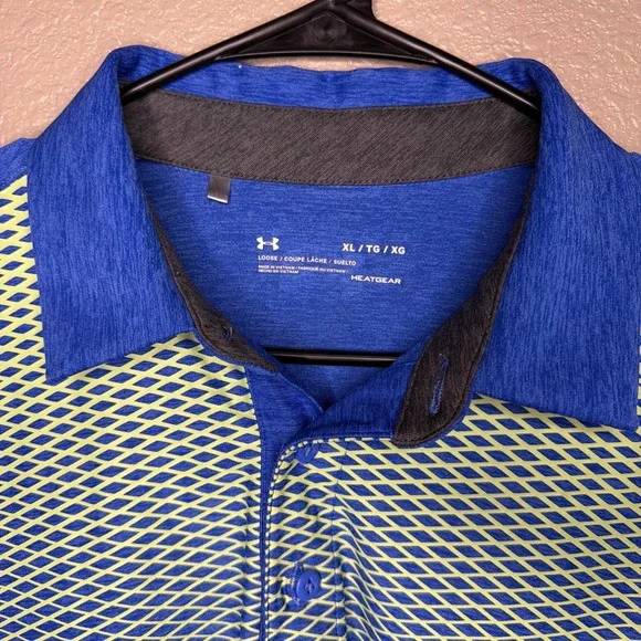 XL Under Armour Men's Polo Heat Gear Blue Yellow Extra Large