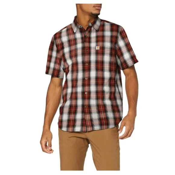 Carhartt Relaxed Fit Shirt Mens‎ Size XL Plaid Short Sleeve Burnt Orange Brown