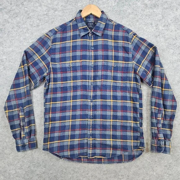 J Crew Flannel Button Up Shirt Men's Size M Multicolor Plaid‎ Long Sleeve Cotton