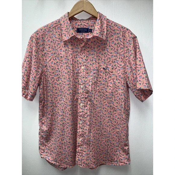 Vineyard Vines Men's L Pineapple Cocktail All Print Shirt Short Sleeve‎ Button