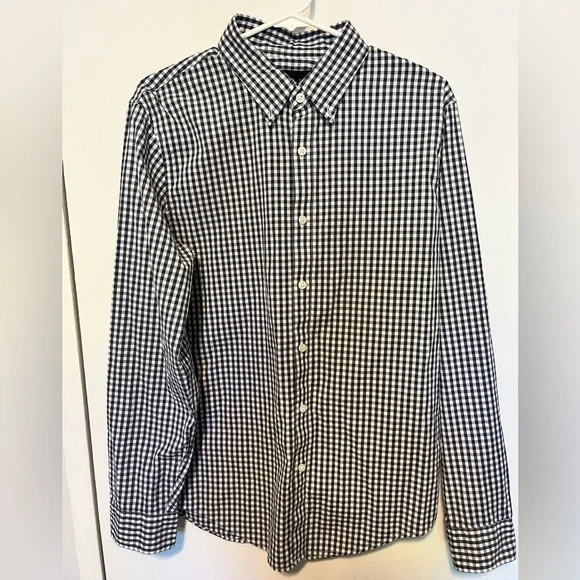 Abercrombie‎ & Fitch Stretch Navy & White Gingham Button Down Shirt Men
