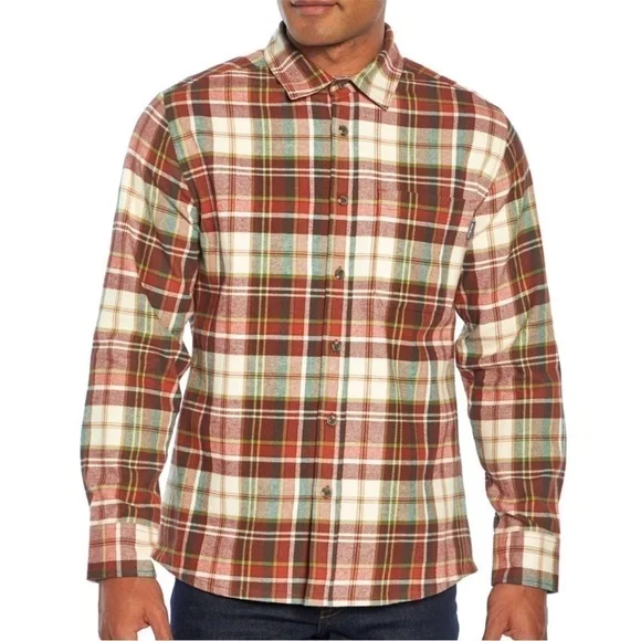 Eddie Bauer Men’s Rust Plaid Brushed Flannel Twill Cotton Shirt