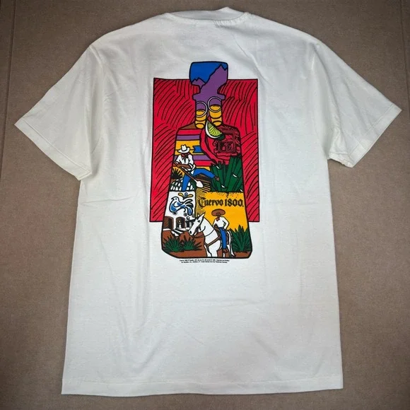 Vintage Cuervo 1800 Tequila T‎ Shirt Men L White Graphic Single Stitch 90s