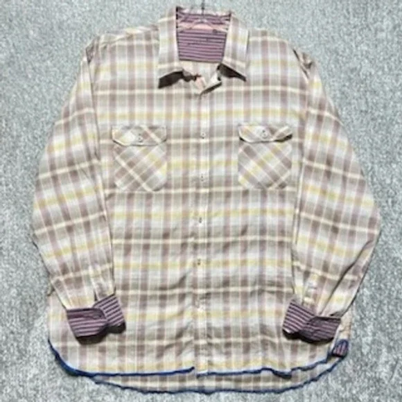 Robert Graham Mens 2XL Plaid Button Front Shirt Tan Brown Yellow Long‎ Sleeve