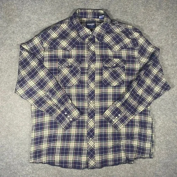Wrangler Plaid Long Sleeve Western Shirt‎ Men's 2XB Pearl Snap Flannel