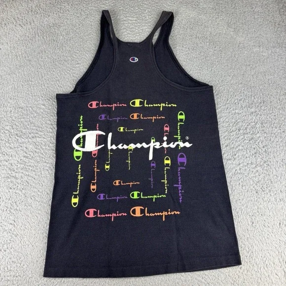 Vintage 80s M Champion Navy Black Racer Back Tank Top Medium Made in USA‎ Muscle