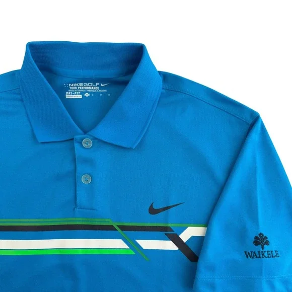 Nike Golf Mens Dri-Fit Polo Shirt Blue Waikele‎ Graphic Tour Performance Medium