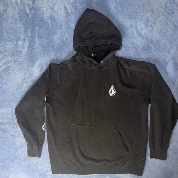 Volcom black hoodie with white logo men size L